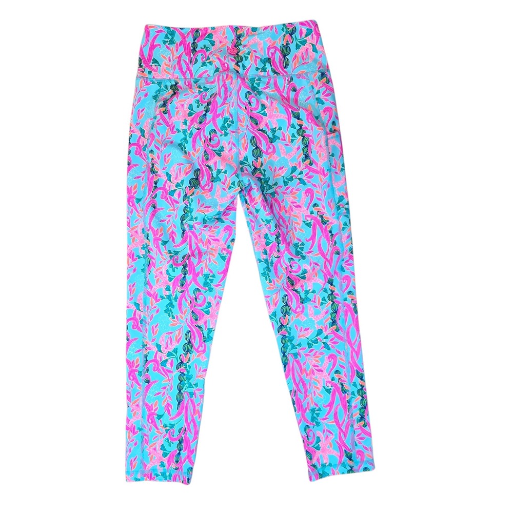 Lilly Pulitzer Luxletic Weekender High Rise Leggings Seaweed Samba Pink Green M - Picture 3 of 8